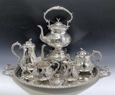 Antique Silver And Silver Plate Victorian Tea And Coffee Service With Tray