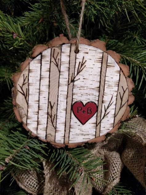 Custom Wood Burned White Birch Tree Christmas Ornament Personalized