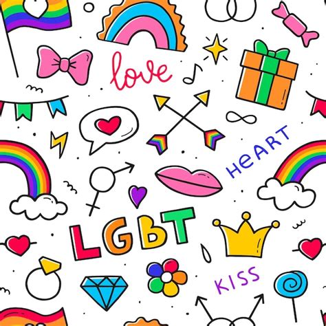 premium vector lgbt doodle seamless pattern in color hand drawn abstract sketch