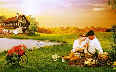1920x1080px 1080p free download lovers romantic couples cottages house sun grass picnic