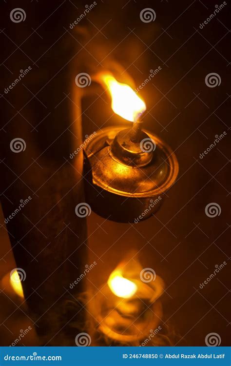Malay Tradition Kerosene Oil Lamp Or Pelita Selective Focus Stock Photo