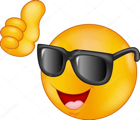 Smiling Emoticon Wearing Sunglasses Giving Thumb Up Stock Vector