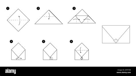 Instructions How To Make A Origami Envelope Monochrome Black Line Step