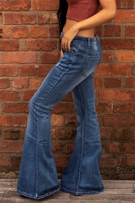 Ripped Wide Flared Jeans Blue Glamour Outfitters