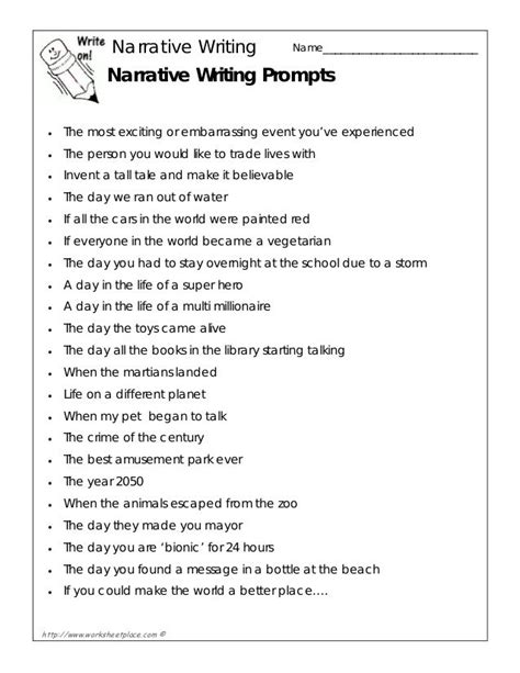 Narrative Writing Prompts For 3rd Grade