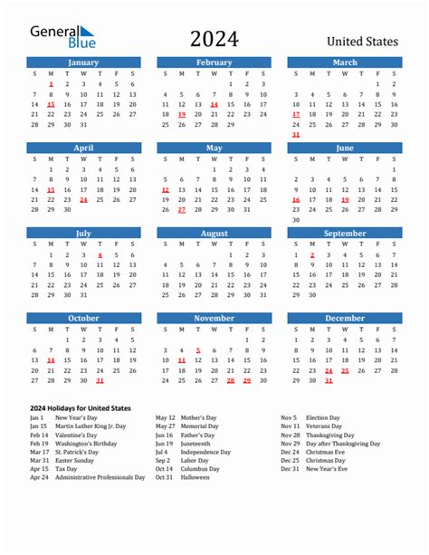 United States Calendar 2024 Amil Maddie