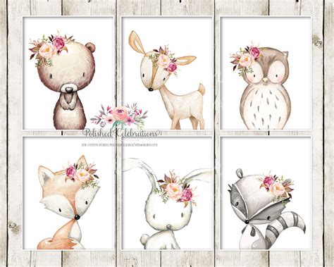 Boho Woodland Animal Set Of 6 Printable Nursery Art Baby Etsy