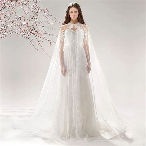 Biały Ivory Lace Wedding Peleryna Długa Cloaks Kurtka Płaszcz Kurtka