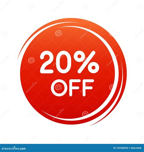 20 Percent Off Discount Sticker Red Color Round Sale Tag Isolated Vector Illustration