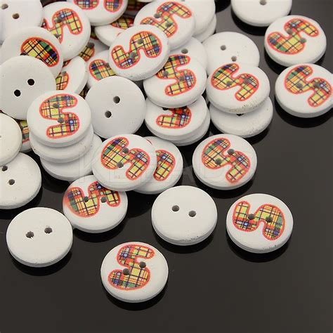 Wholesale 2 Hole Flat Round Number Printed Wooden Sewing Buttons
