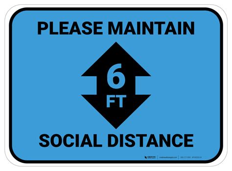 Please Maintain Social Distance With Arrow Blue Rectangle Floor Sign