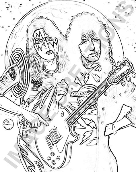 Kiss Rock Band Set Of 10 Various Coloring Pages Volume Etsy