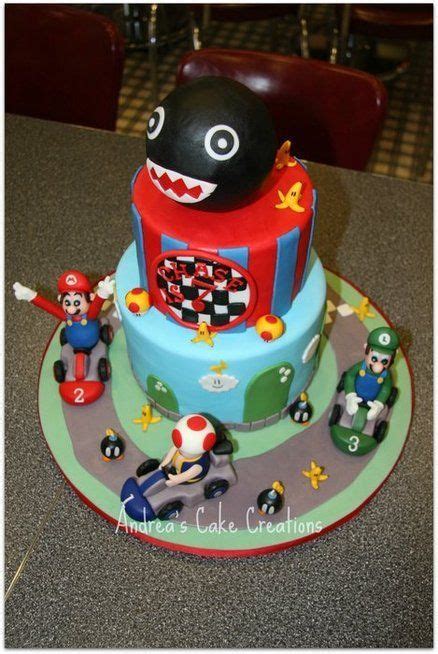 Fondant, gumpaste decorations (figures were toys the belong to the customer). MArio Kart Cake Cake by Andrea'sCakeCreations | Mario kart ...