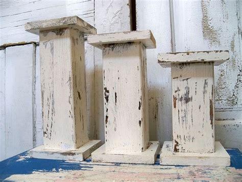 Handmade Wooden Candle Holders Large Chunky White Distressed Etsy