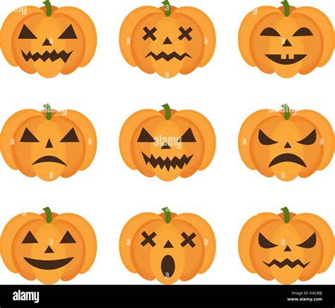 Halloween Pumpkin Icon Set With Emoji Scary Emoticons Pumpkins