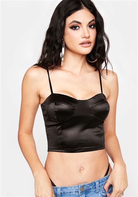 Satin Crop Top Bustier Black Dolls Kill