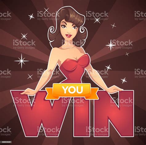 You Win Vector Game Background With Image Of Beautiful Cartoon Pinup