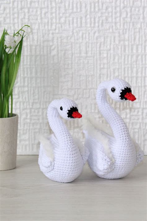 Crochet Swan White Crocheted Swan Toy Stuffed Amigurumi Bird Ready To