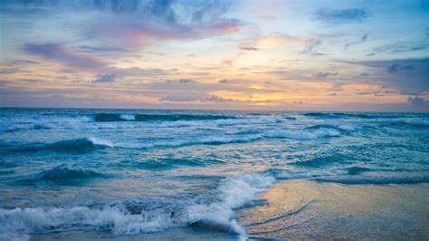 Beach Waves Sunset Wallpaper