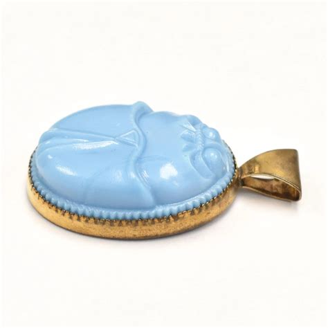 Egyptian Revival Sky Blue Molded Glass Scarab In Sawtooth Setting Kitsch And Couture Ruby Lane