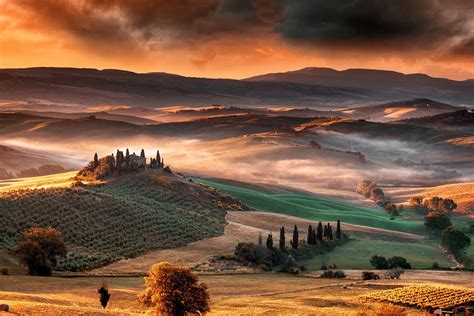 Nature Landscape Mist Sunrise Mountain Valley Tuscany Italy Wallpapers Hd Desktop And