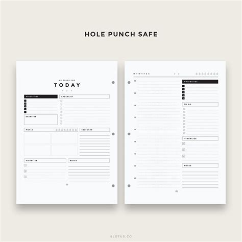 The Printable Hole Punch Safe Planner Is Shown In Black And White With