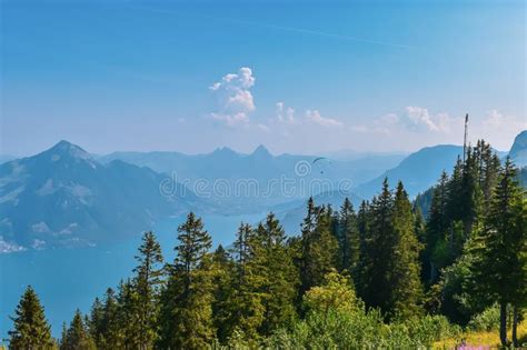 Beautiful Panoramic View Of Snow Capped Mountains With Ski Slopes In