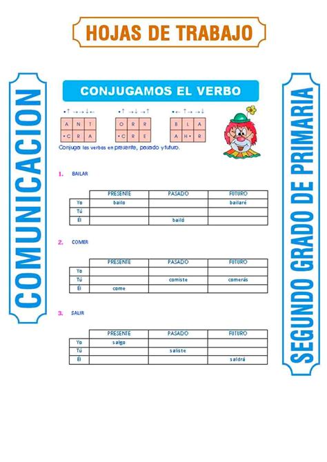 Conjugación Del Verbo Para Segundo Grado De Primaria Bonito Para Imprimir