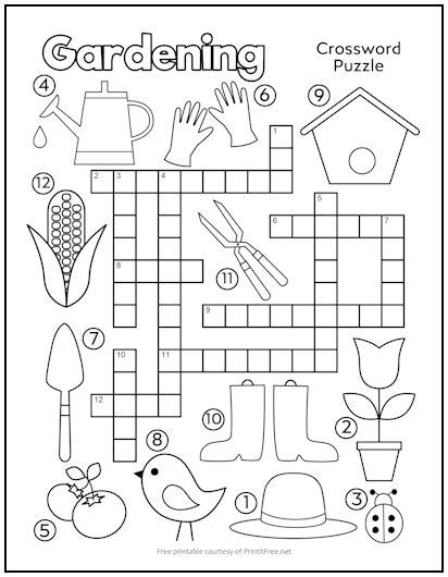 Gardening Crossword Puzzle For Kids Print It Free