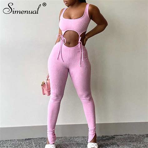 Simenual Casual Sporty Active Wear Matching Set Women Sleeveless Workout Bodycon 2 Piece Outfits