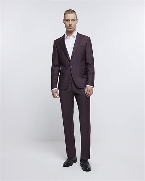 Purple Slim Fit Wool Premium Suit Jacket River Island
