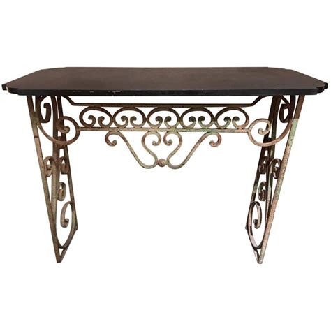 French Wrought Iron Console With A Black Marble Top Early 20th Century