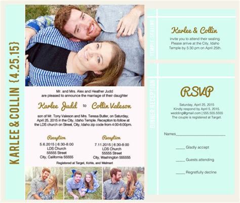 Printable Photo Wedding Invitation Lds Mormon Wedding Announcement