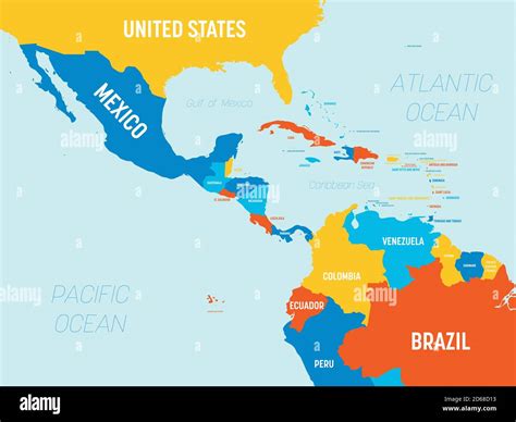 Ilustracion De America Central Y Caribe Estados Mapa Politico En Cuatro