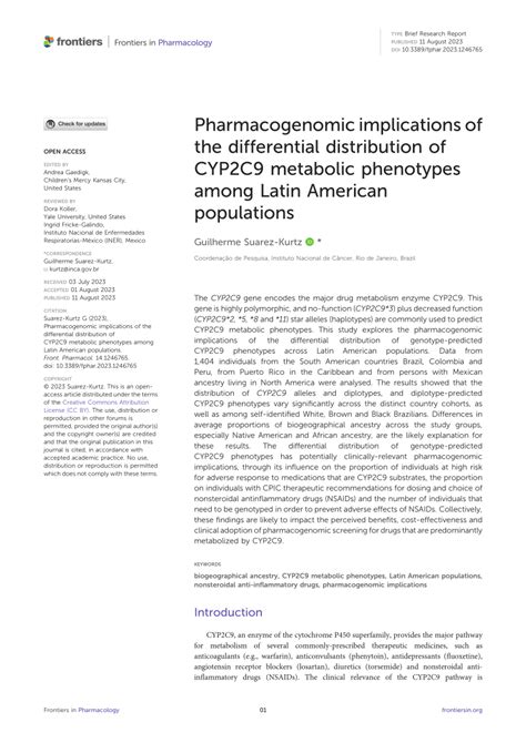 Pdf Pharmacogenomic Implications Of The Differential Distribution Of