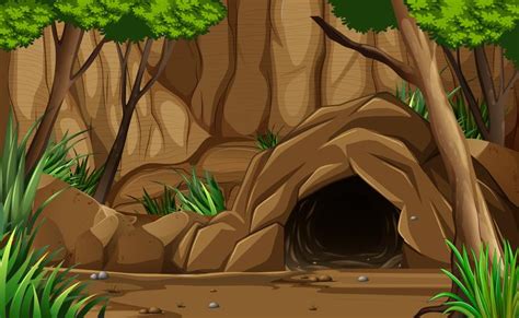 A Dark Rocky Cave From Outside 301849 Vector Art At Vecteezy