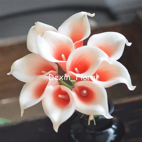 Coral Picasso Calla Lilies Real Touch Flowers For Silk Wedding Bouquets