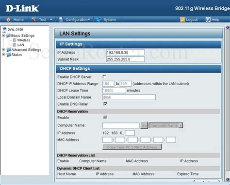 Dlink DWL 3150 Screenshot LAN Settings