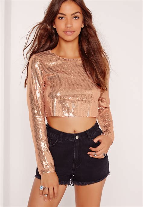 Rose Gold Crop Top Rose Gold Tassel Sequin Crop Top In The Style