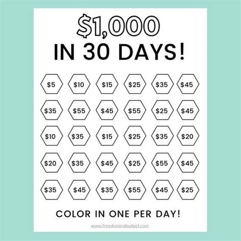 Money Saving Challenge Printable Save 1000 In 30 Days Etsy Money