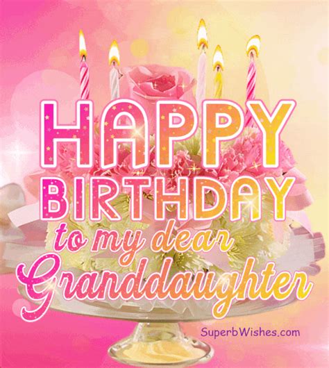 Pink Floral Birthday Cake Gif Happy Birthday Granddaughter Superbwishes