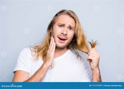 Frustrated Disappointed Stressed Upset Brutal Young Guy With Lon Stock Image Image Of Muscular
