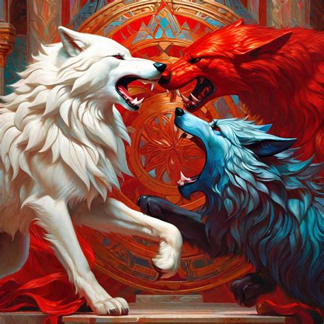 Angry White Wolf Fighting A Red Demon White Fur Gr Openart