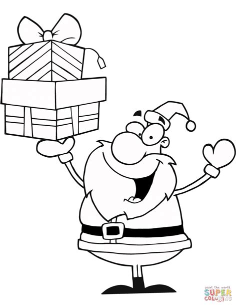 Santa and frosty at the north pole printable. Santa Claus Holding Presents coloring page | Free ...