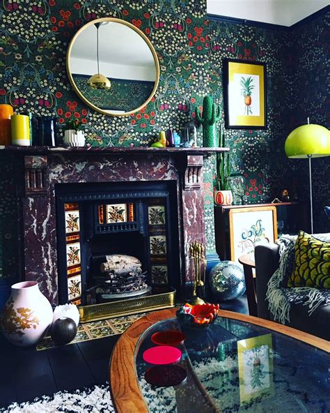 William Morris Blackthorn Wallpaper Dark Eclectic Living Room Eclectic