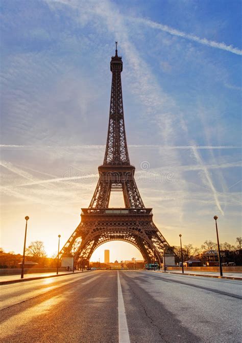 Paris Eiffel Tower At Sunrise Stock Photo Image Of Landmark Road