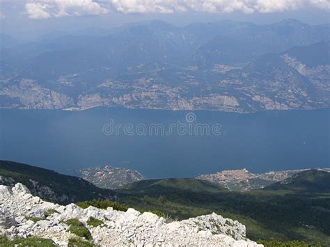 View Of Lake Garda From Baldo Crest Stock Image Image Of Gravel