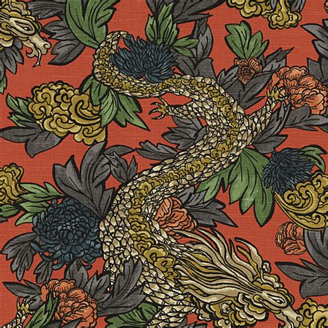 Red Chinoiserie Dragon Fabric Modern Upholstery Fabric By Loom Decor