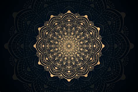 Gold lace mandala design on dark mandala background 1101257 Vector Art
