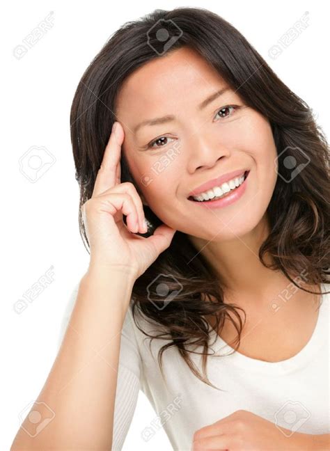 Asian Woman Middle Aged Chinese Asian Woman In Her Early S Smiling Happy Isolated On